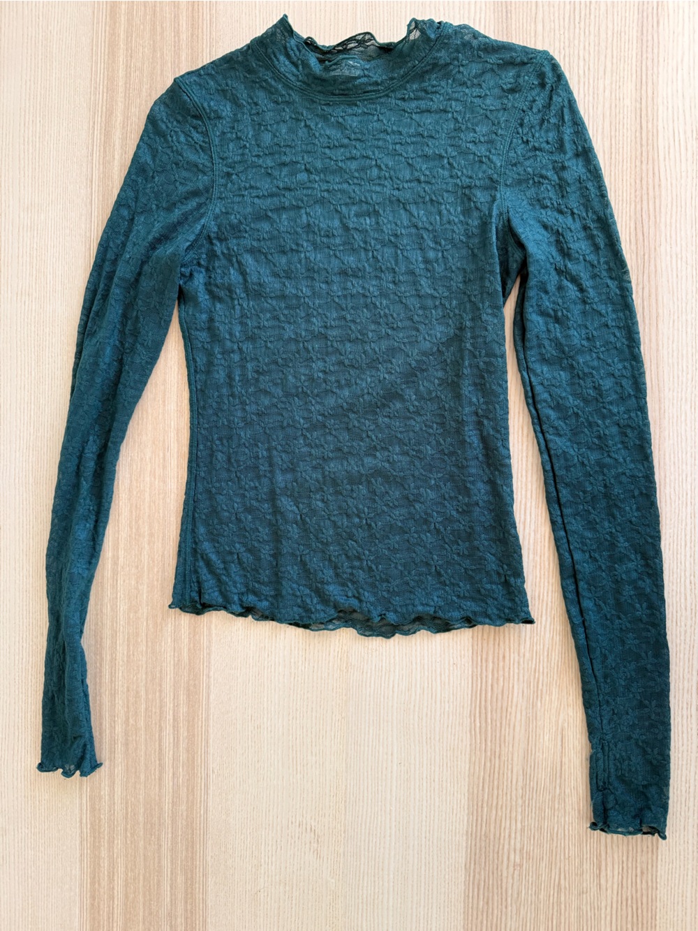 FREE PEOPLE Intimately Lace Mock Neck Top Sheer Long Sleeve Layering Green BOHO